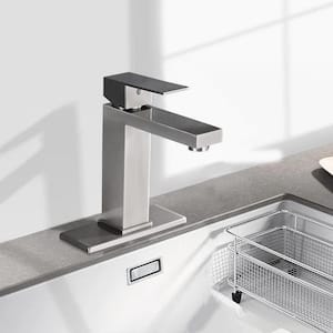 Leaf Single-Handle Single-Hole Bathroom Sink Faucet with Pop-Up Drain Deck Plate Vanity Sink Faucet in Brushed Nickel