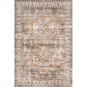 Mae Machine Washable Tribal Motif Brown 3 ft. x 5 ft. Accent Rug