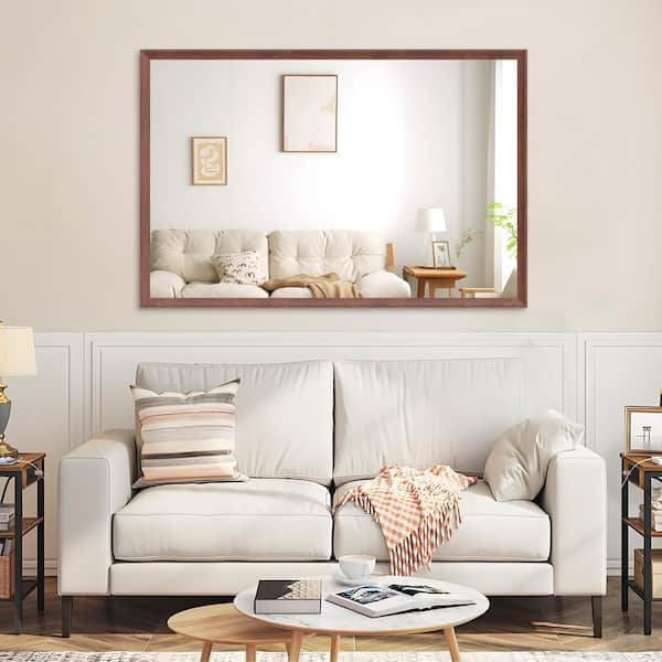 Walnut 60.00 in. W x 40.00 in. H Modern Rectangle Aluminium Framed Wall Mirror