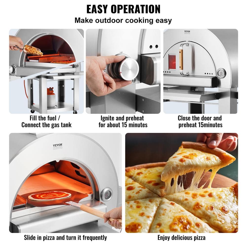 VEVOR 22" Stainless Steel Dual Fuel Outdoor Pizza Oven with Casters