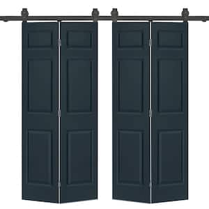 60 in. x 80 in. 6-Panel Charcoal Gray Painted MDF Composite Double Bi-Fold Barn Door with Sliding Hardware Kit