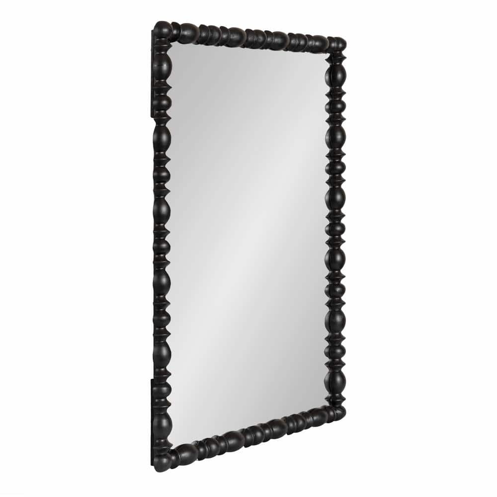 Black Turned Wood Beaded Rectangular Vanity Mirror