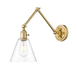 Gayson 7.75 in. 1-Light Modern Gold Wall Sconce with Modern Gold Steel Shade and No Bulb Included
