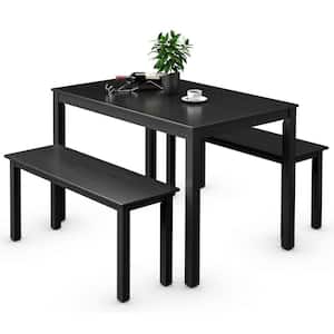 3-Piece Black Modern Studio Collection Table Dining Set with Wood Top