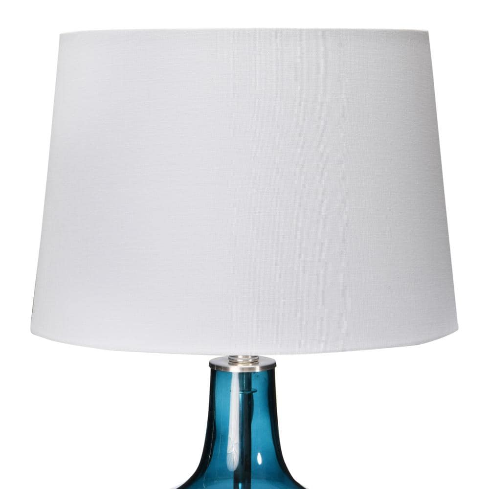 27" Deep Blue Glass Table Lamp with White Shade