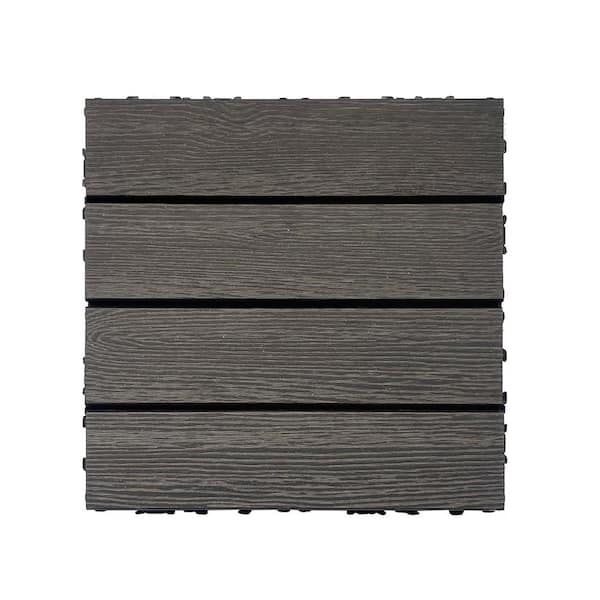 Tenleaf 12 in. Gray Square Wood Plastic Composite Interlocking Flooring Tiles (Pack of 20) Tiles