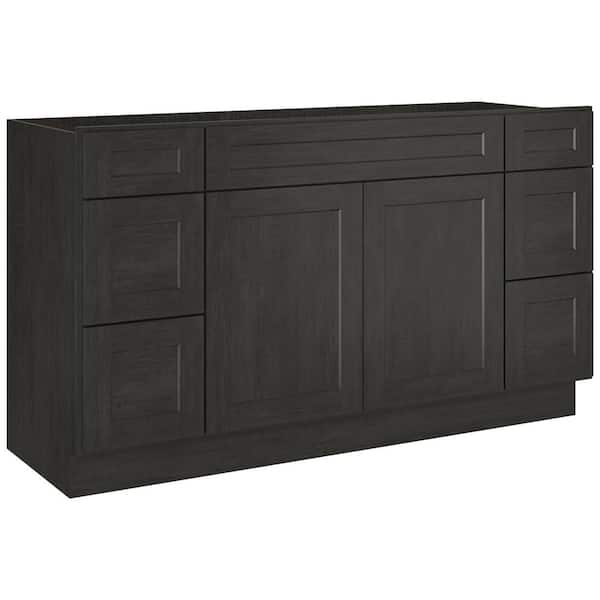 HOMEIBRO 60 in. W x 21 in. D x 34.5 in. H Plywood Ready to Assemble Bath Vanity Cabinet Without Top in Shaker Charcoal