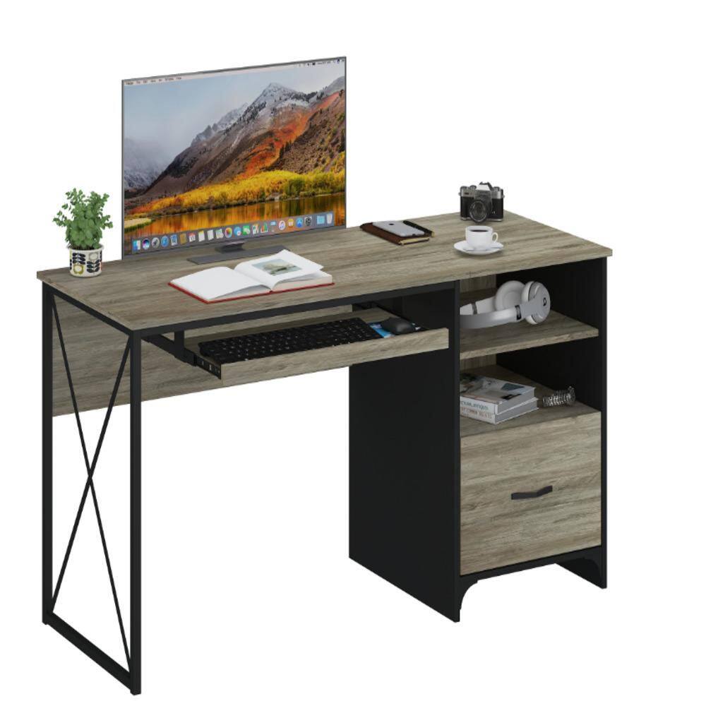 48 in. Rectangular Wash Grey Reversible Office Desk with File Drawer and Pull-Out Shelf, Writing Desk with Keyboard Tray