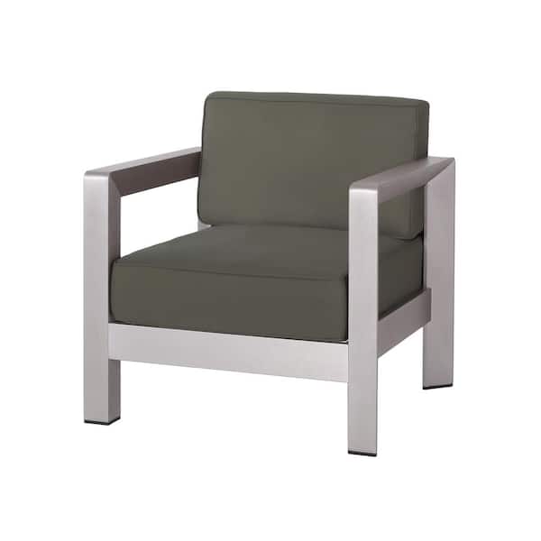 Noble House Trevor Silver Aluminum Outdoor Lounge Chair with Khaki Cushions
