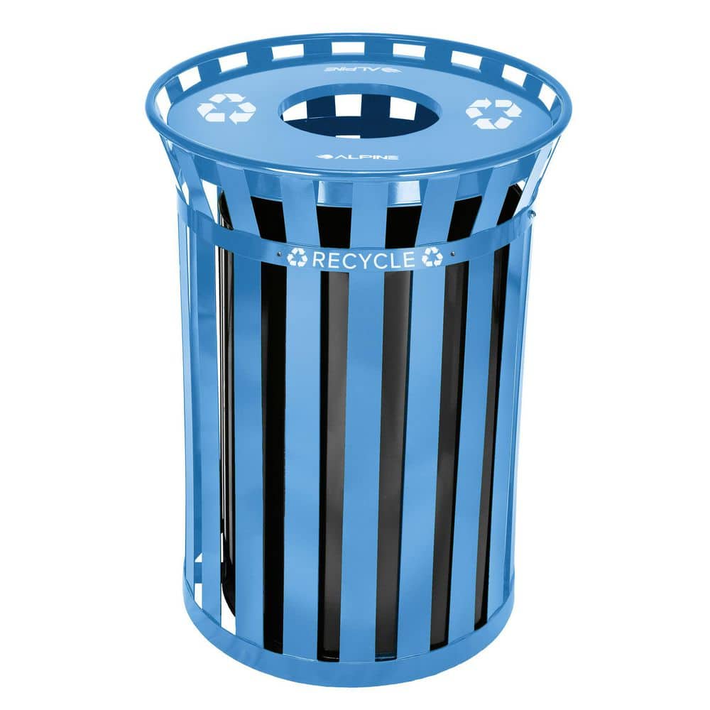 38 Gal. Blue Metal Slatted Commercial Outdoor Recycling Bin Receptacle Tras