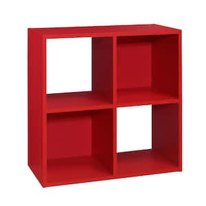 SignatureHome Height 24 in. Tall Red Finish Wood 4-Cube Shelf Standard Bookcase with Back Panel 2 Closed, 2 Open