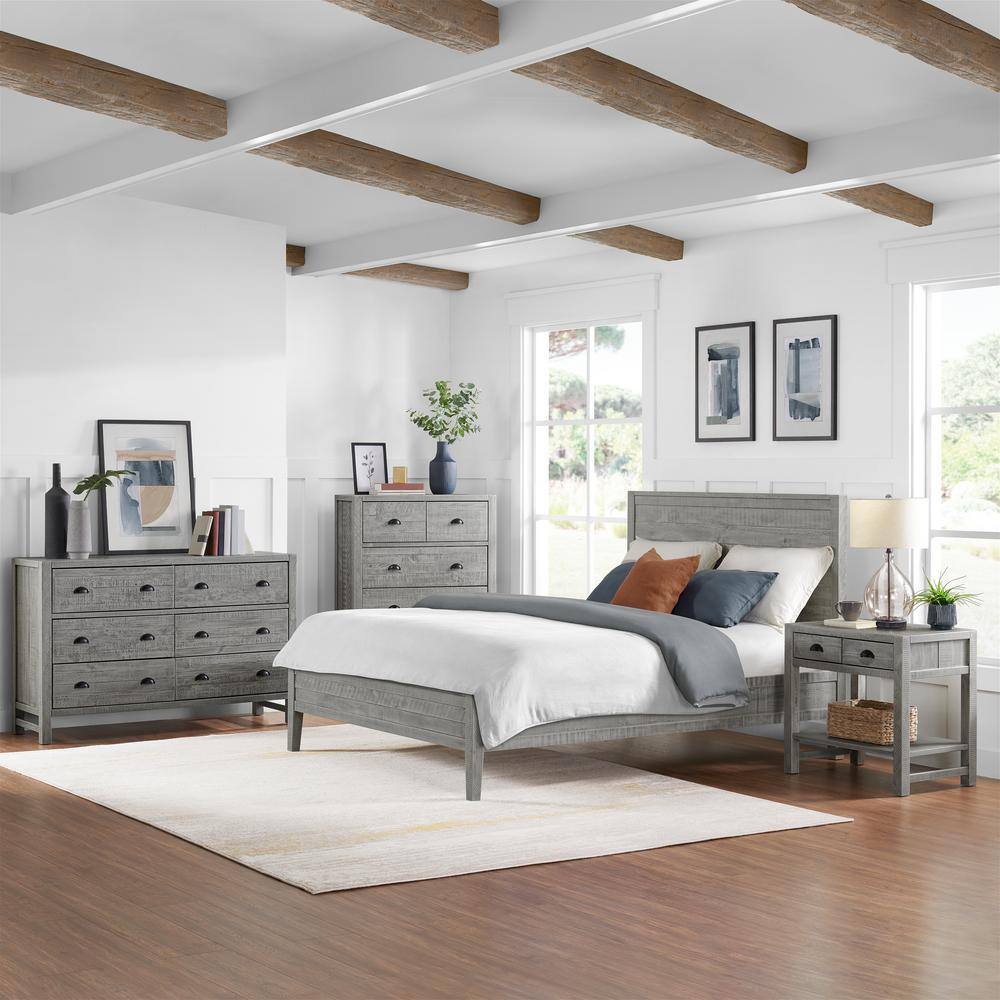 Arden Driftwood Gray Pine Wood 4-Piece Queen Bedroom Set