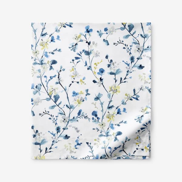 The Company Store Legends Luxury Emily Floral Blue Multi Sateen Full Flat Sheet