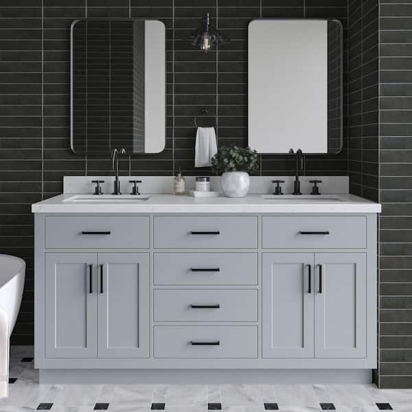 Hepburn 66 in. W x 22 in. D x 36 in. H Double Sink Freestanding Bath Vanity in Grey with Carrara Quartz Top