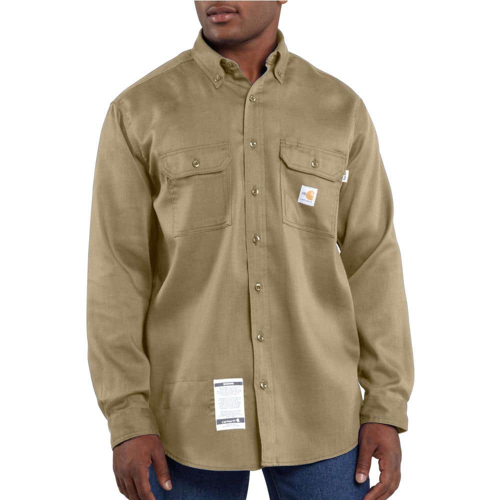 Carhartt Men's Regular Large Khaki FR Light Weight Twill Shirt FRS003 ...