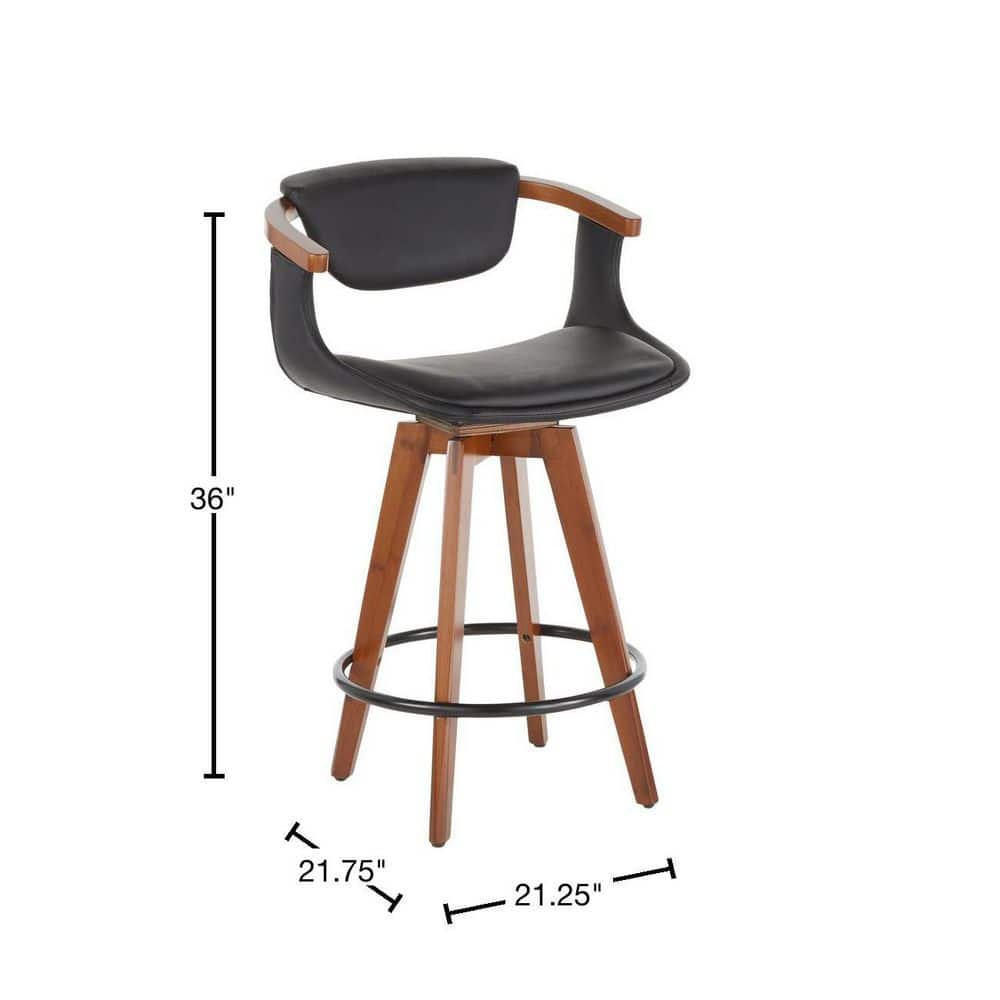 Mid-Century Modern Swivel Counter Stool in Walnut & Black