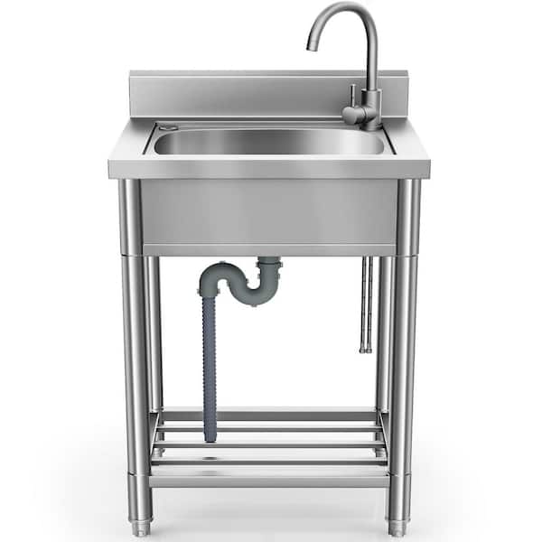 Unbranded 22 in. Freestanding 1-Compartment Commercial Kitchen Sink in Stainless Steel with Faucet