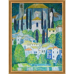 Church in Cassone (Landscape with Cypress) by Gustav Klimt Muted Gold Glow Framed Nature Art Print 34 in. x 44 in.