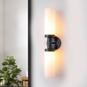 Nimbus 4.7 in.W 2-Light Matte Black Bathroom Vanity Light Bar Modern Wall Light with Tube Opal Glass for Bedroom