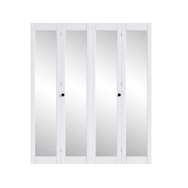 64 in. x 80 in. 1-Lite Mirrored Glass White Finished Solid Core Wood Interior Closet Bi-fold Door with Hardware