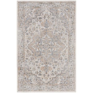 Astra Machine Washable Silver Grey 4 ft. x 6 ft. Distressed Traditional Area Rug