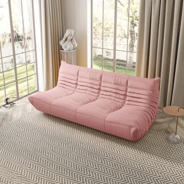 J&E Home 68.92 in. W Armless Teddy Velvet 3 Seater Modular Lazy Floor Sofa in. Pink
