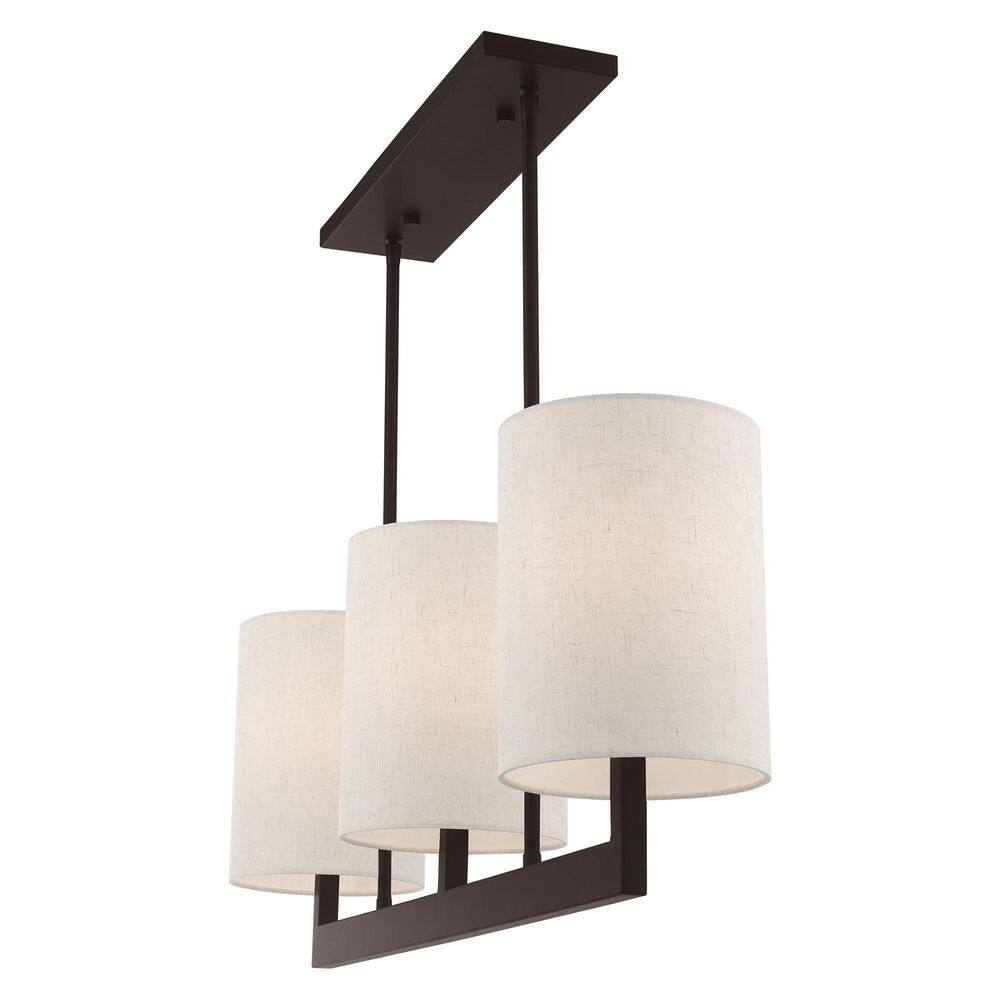 Bronze Steel 3-Light Linear Chandelier with Drum Shades