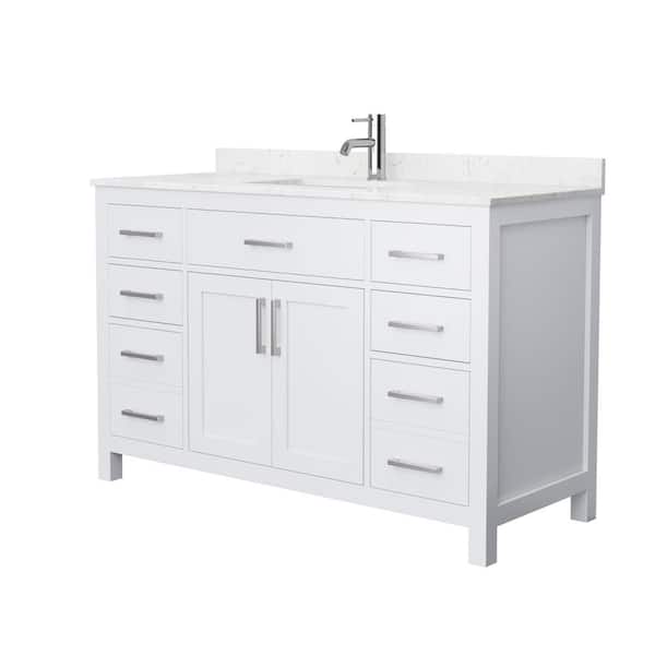 Wyndham Collection Beckett 54 in. W x 22 in. D Single Vanity in White with Cultured Marble Vanity Top in Carrara with White Basin