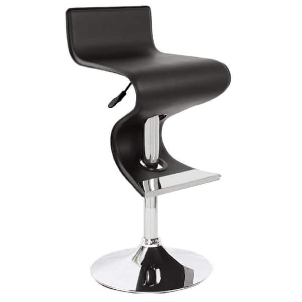 28.00 in. H Black Adjustable Height Metal Bar Stool with Faux Leather Seat (Set of 1)