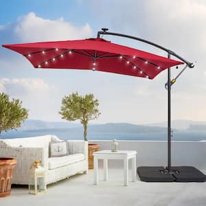 8.2 ft. x 8.2 ft. Red Solar LED Square Patio Cantilever Umbrella With a Base