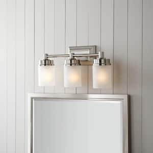 Cade 20.25 in. 3-Light Brushed Nickel Bathroom Vanity Light Fixture with Frosted Glass Shades