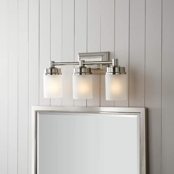 Cade 20.25 in. 3-Light Brushed Nickel Bathroom Vanity Light Fixture with Frosted Glass Shades