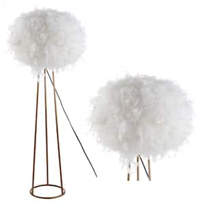 Stork 52 in. White Feather Metal LED Floor Lamp, Gold
