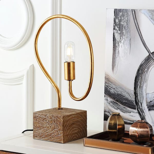 Tori 19.25 in. Gold/Natural Curved Table Lamp with Edison 25-Watt Bulb