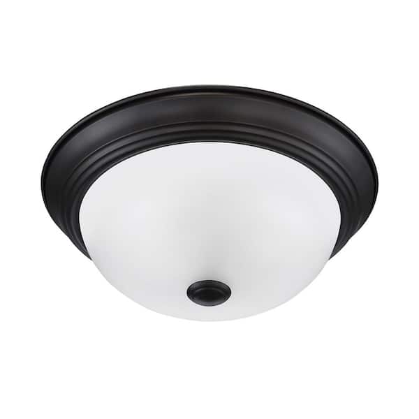 Designers Fountain 11 in. 2-Light Oil Rubbed Bronze Interior Ceiling Light Flush Mount with Etched Glass Shade