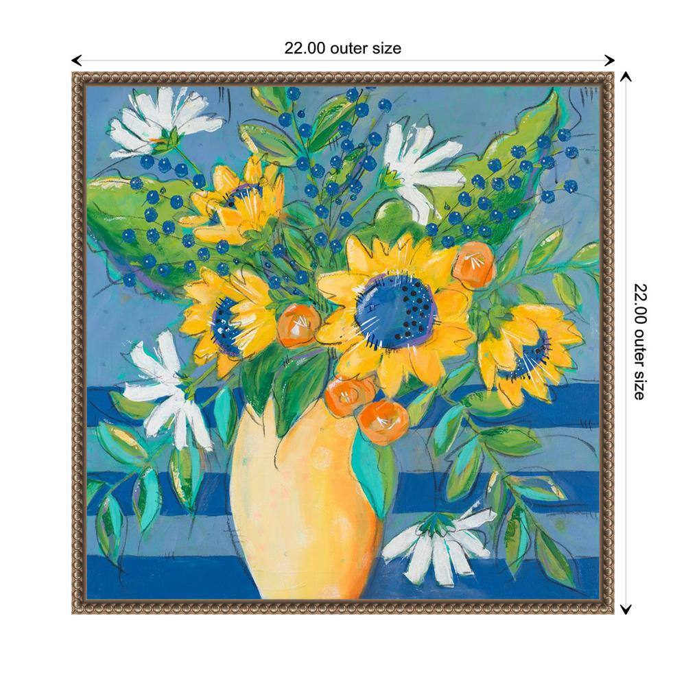 Floral Bursts Among the Blue Canvas Print with Bronze Frame