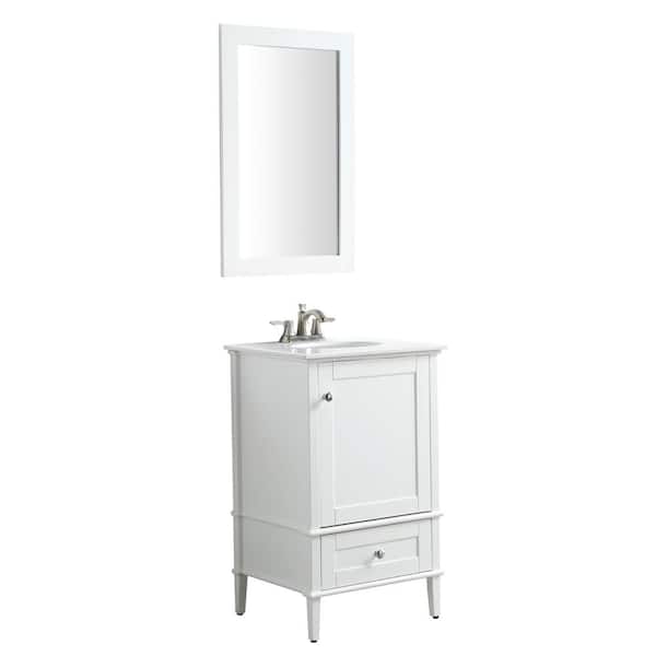 ANZZI Alexander Series 21-in Black Single Sink Bathroom Vanity with White Solid Surface Top (Mirror Included)