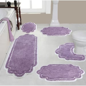 Allure Collection 100% Cotton Tufted Bath Rug, 5-Pcs Set with Contour, Purple