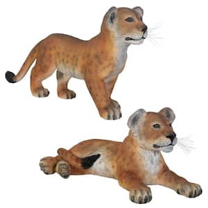 15 in. H The Grand-Scale Wildlife Animal Collection Lion Cub Statue Standing and Lying Down (2-Piece Set)