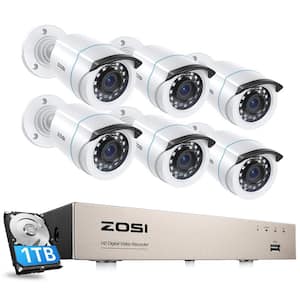 H.265+ 8-Channel 5MP-Lite 1TB DVR Security Camera System with 6 Wired 1080p Bullet Cameras