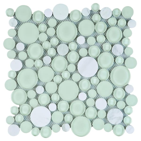 MOLOVO Bubble Art Cloud Mint 11.82 in. x 11.82 Geometric Glossy Glass Mosaic Tile Sample