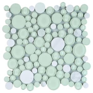 Bubble Art Cloud Mint 11.82 in. x 11.82 in. Geometric Glossy Glass Mosaic Tile (9.7 sq. ft./Case)