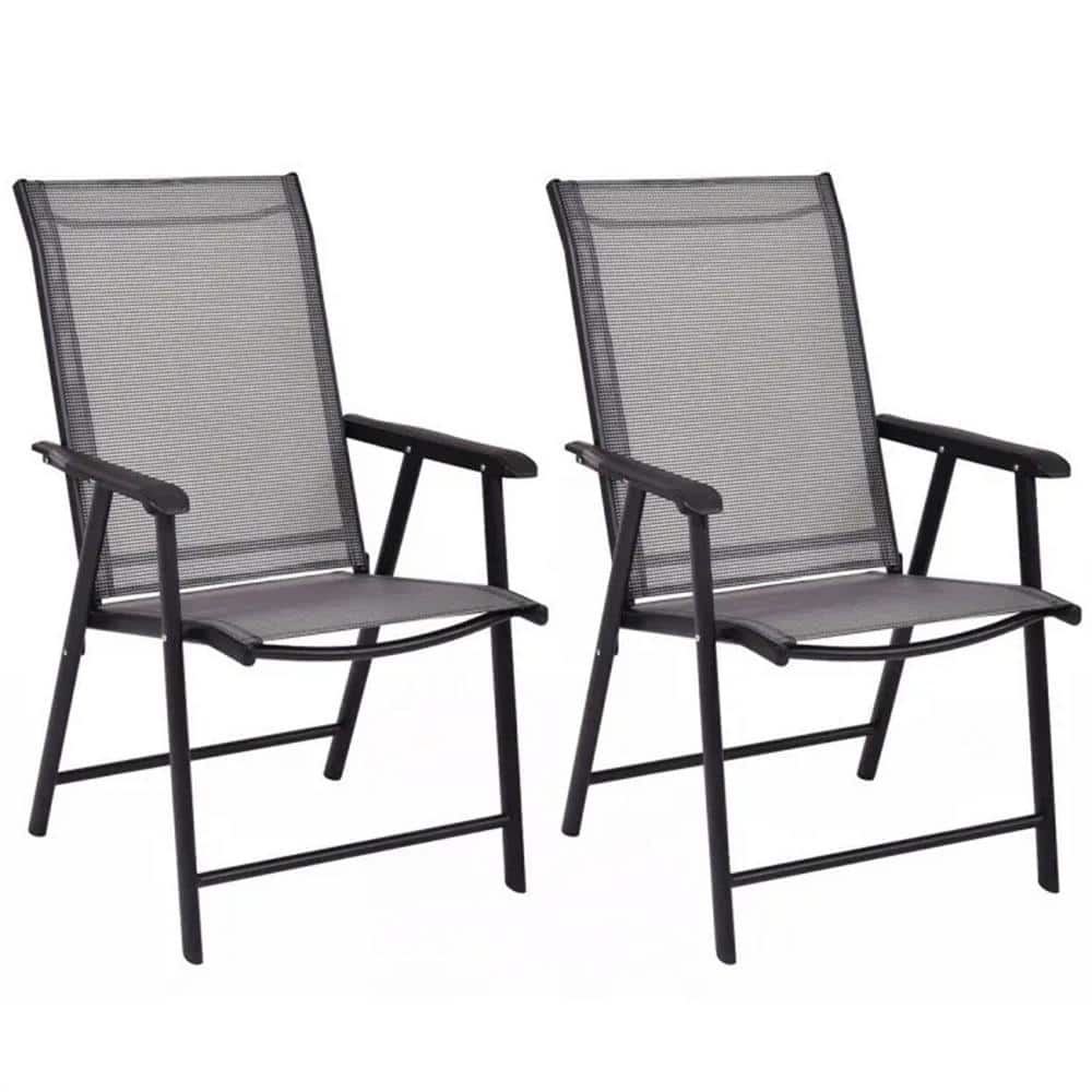 Gray Folding Metal Outdoor Dining Chairs 37.5 in. Black Outdoor Dining Chai