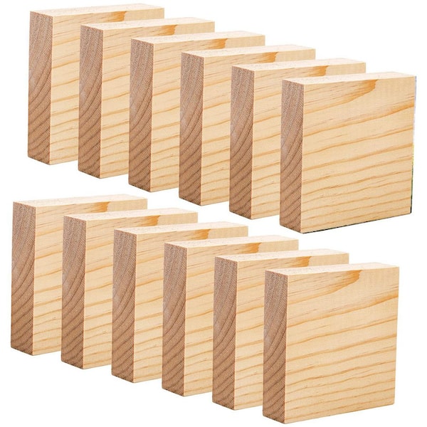 1 in. x 4 in. x 4 in. Pine Wood Project Panel Specialty Panel Unfinished Wood Blocks for Crafts, Painting, DIY - 12-Pack