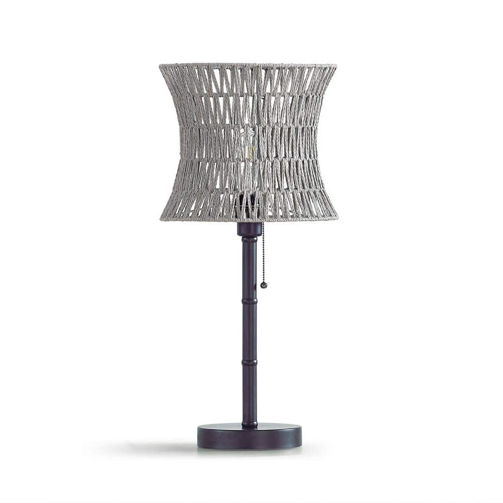 HomeGlam Bohol 26 in. Dark Bronze Metal Table Lamp with Rattan Shade