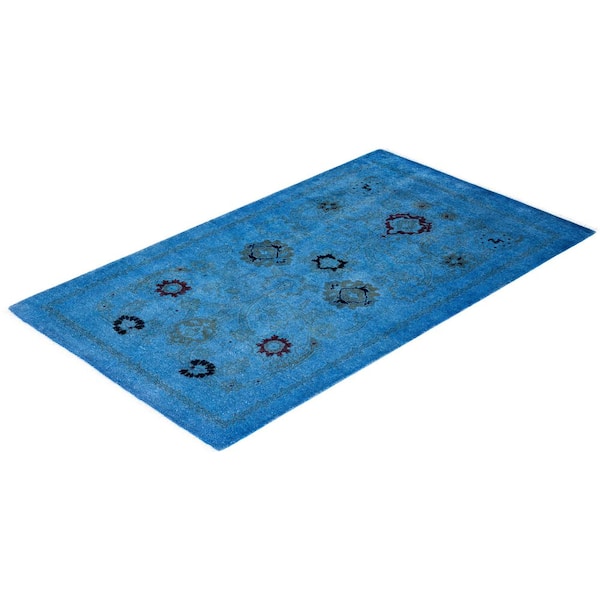 Overdyed Blue 3 ft. x 5 ft. Solid Wool Indoor Area Rug