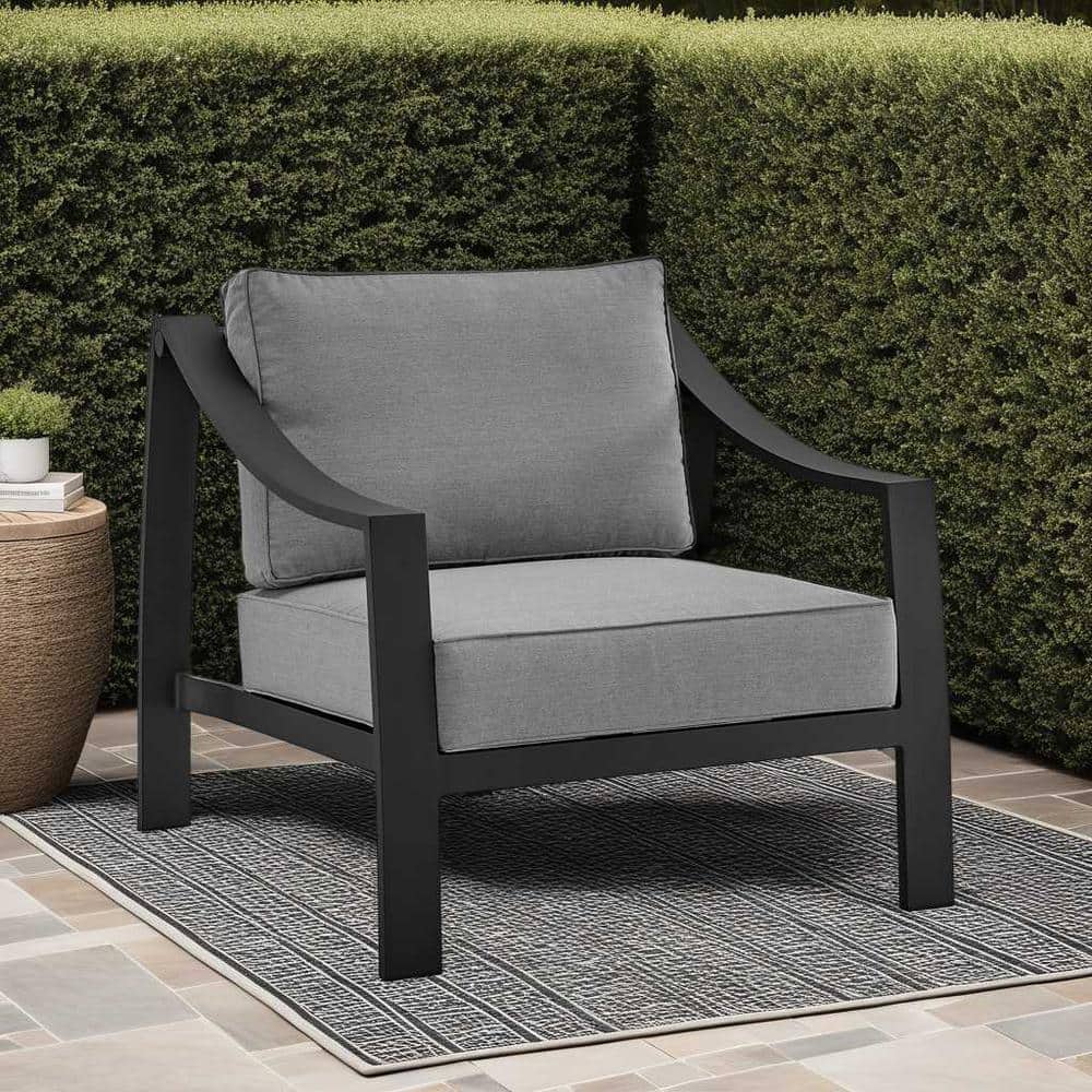 Koda Black Aluminum Outdoor Chair with Gray Cushions