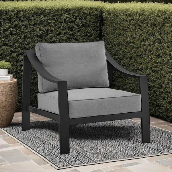 Armen Living Koda Black Aluminum Outdoor Lounge Chair with Dark Gray Cushion