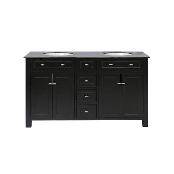 Bellaterra Home 62 in. W x 22 in. D x 36 in. H Freestanding Double Vanity in Black with Granite Vanity Top in Black
