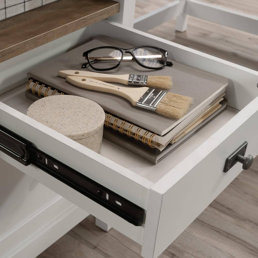 Cottage Road Coastal White Wood L-Shaped Desk with Black Hardware
